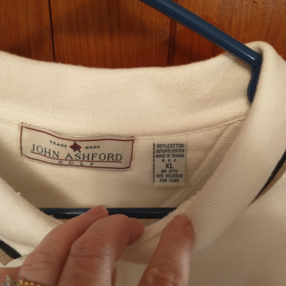 John Ashford Pullover Mens XLarge Vintage Golf Ivory Polo Neck 60% Cotton - Picture 2 of 4